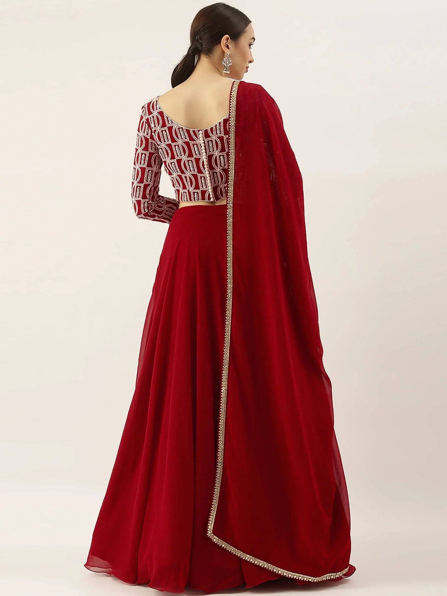 Tulsi Art Gorgeous Red Sequins Georgette Reception Wear Lehenga Choli
