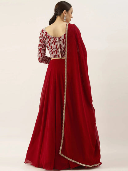 Tulsi Art Gorgeous Red Sequins Georgette Reception Wear Lehenga Choli