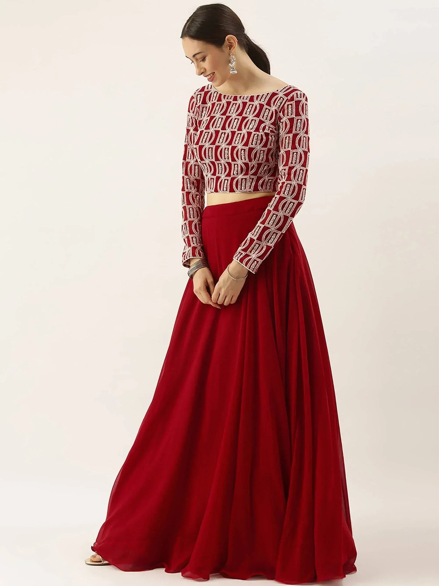 Tulsi Art Gorgeous Red Sequins Georgette Reception Wear Lehenga Choli