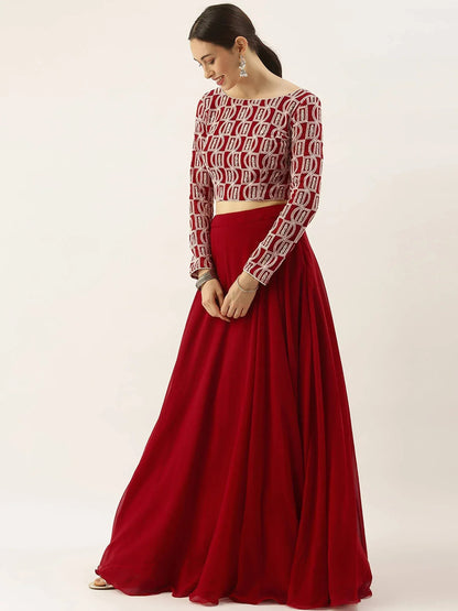Tulsi Art Gorgeous Red Sequins Georgette Reception Wear Lehenga Choli