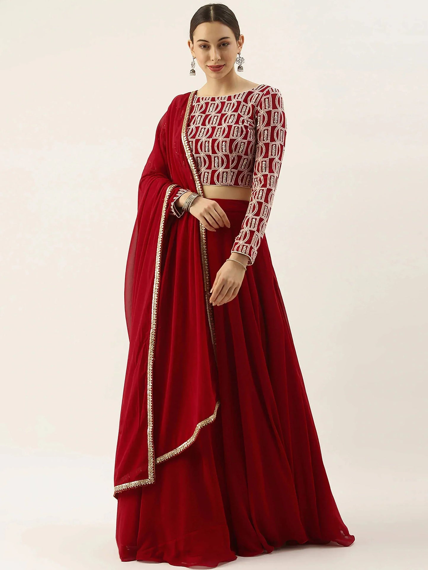 Tulsi Art Gorgeous Red Sequins Georgette Reception Wear Lehenga Choli
