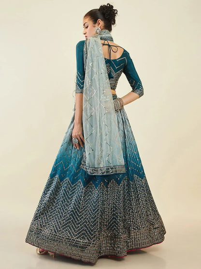 Tulsi Art Magnetic Blue Sequins Art Silk Wedding Wear Lehenga Choli