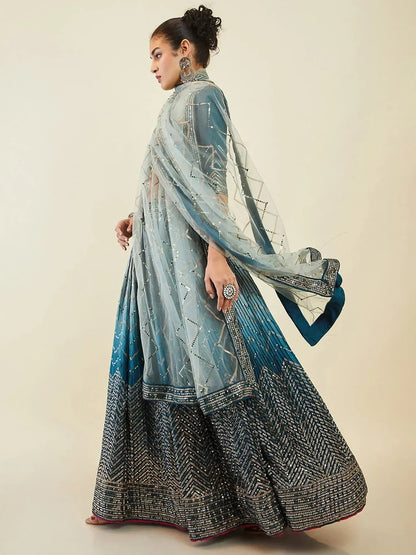 Tulsi Art Magnetic Blue Sequins Art Silk Wedding Wear Lehenga Choli