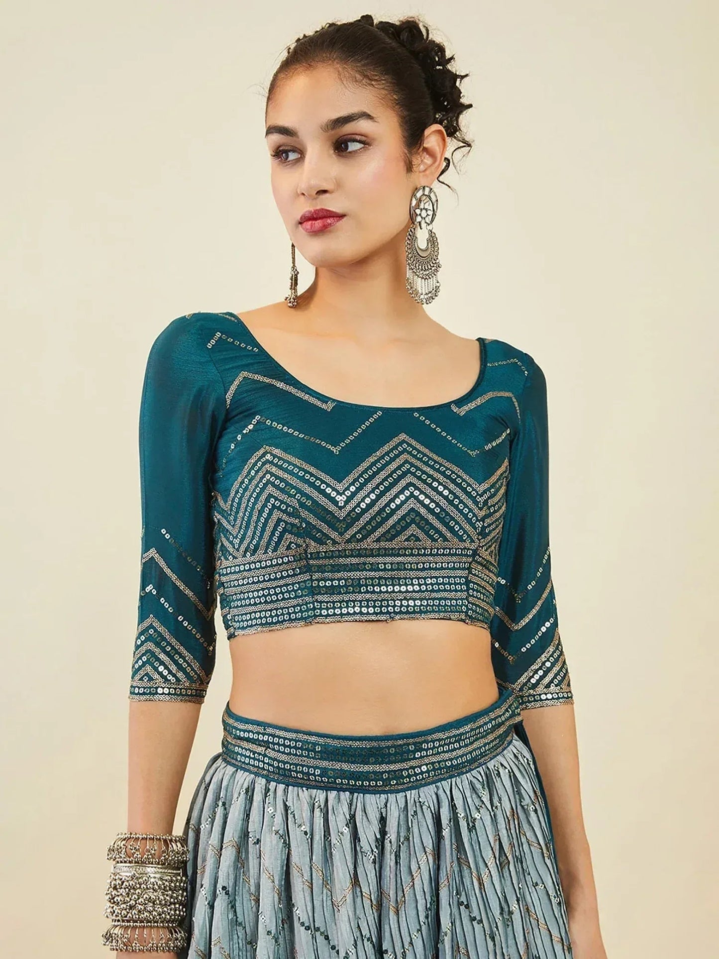 Tulsi Art Magnetic Blue Sequins Art Silk Wedding Wear Lehenga Choli