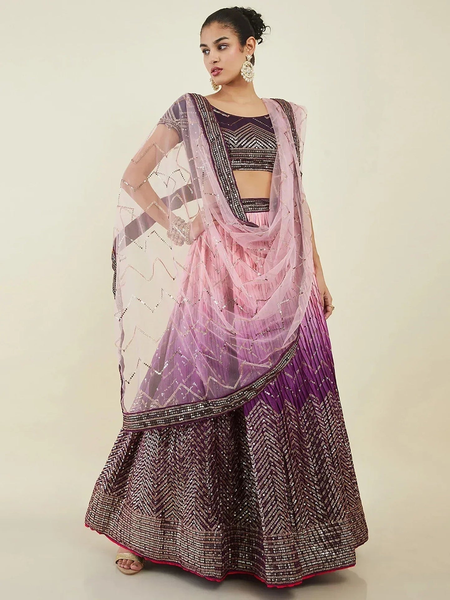 Tulsi Art Bewitching Purple Sequins Art Silk Engagement Wear Lehenga Choli