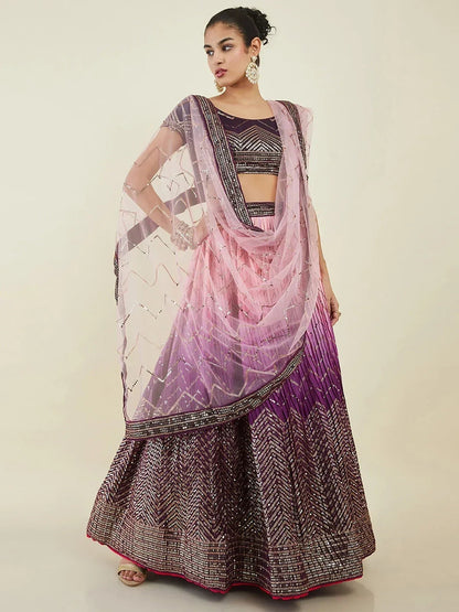 Tulsi Art Bewitching Purple Sequins Art Silk Engagement Wear Lehenga Choli