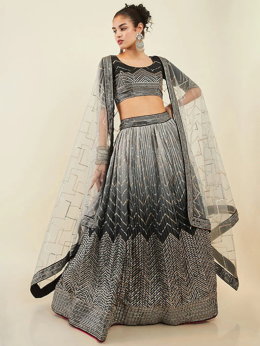 Tulsi Art Enchanting Black Sequins Art Silk Reception Wear Lehenga Choli