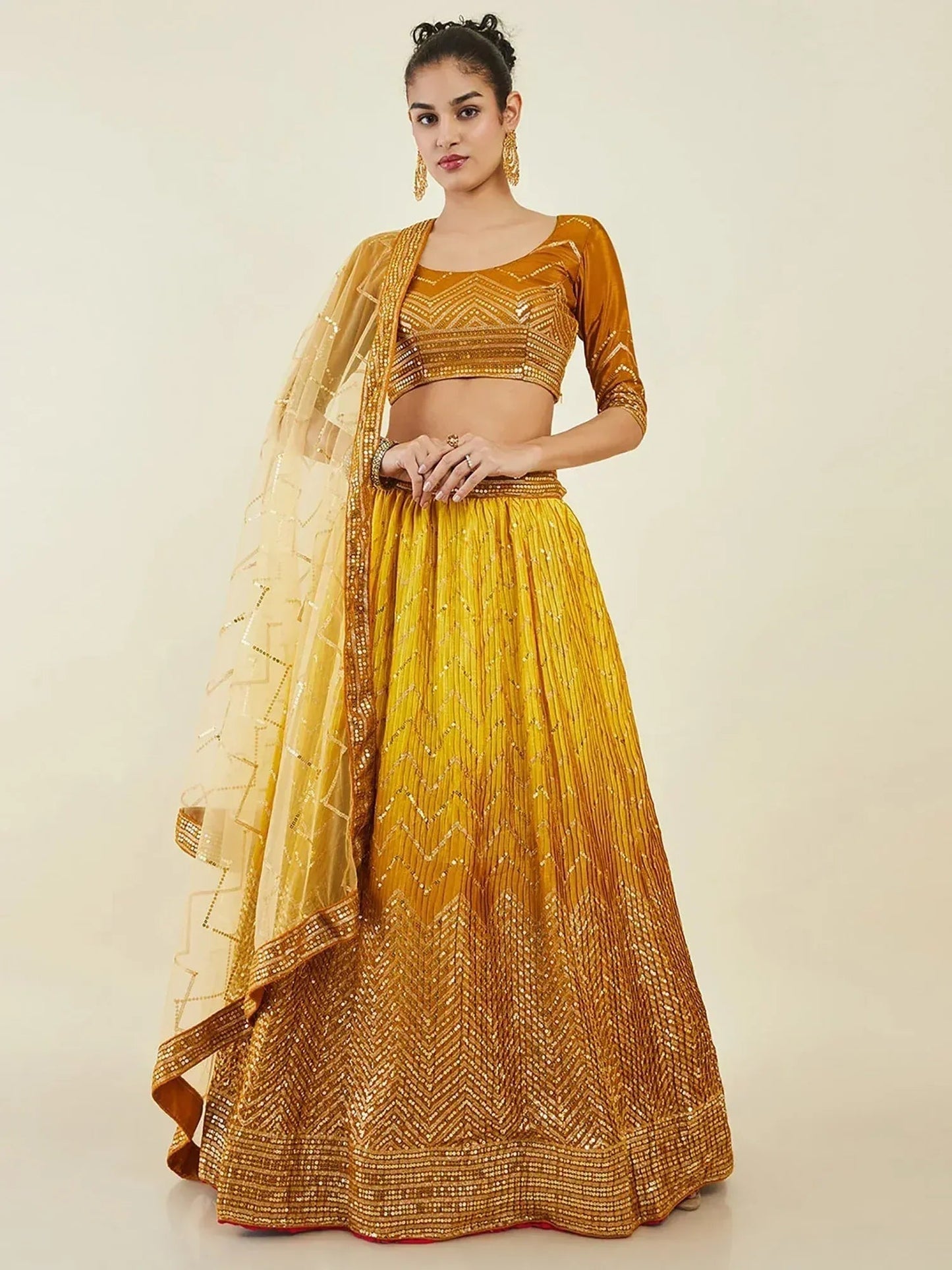 Tulsi Art Captivating Yellow Sequins Art Silk Haldi Wear Lehenga Choli