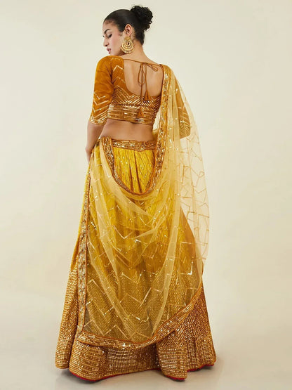 Tulsi Art Captivating Yellow Sequins Art Silk Haldi Wear Lehenga Choli