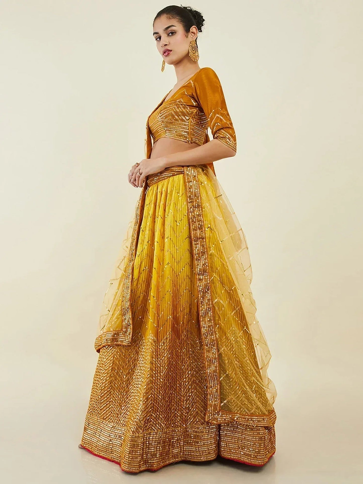 Tulsi Art Captivating Yellow Sequins Art Silk Haldi Wear Lehenga Choli
