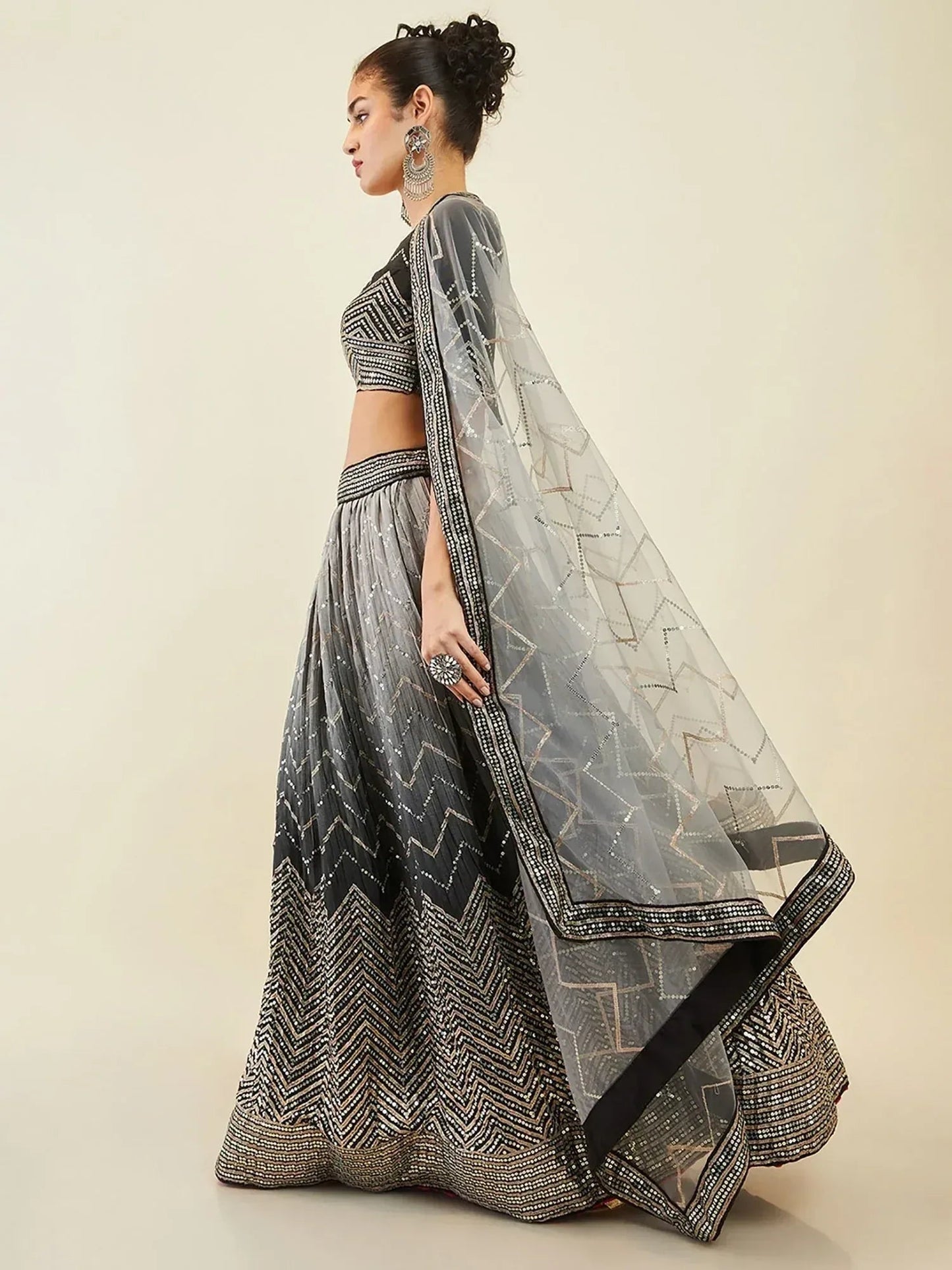 Tulsi Art Enchanting Black Sequins Art Silk Reception Wear Lehenga Choli
