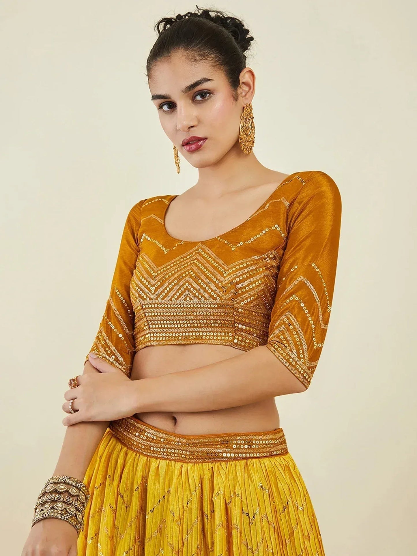 Tulsi Art Captivating Yellow Sequins Art Silk Haldi Wear Lehenga Choli