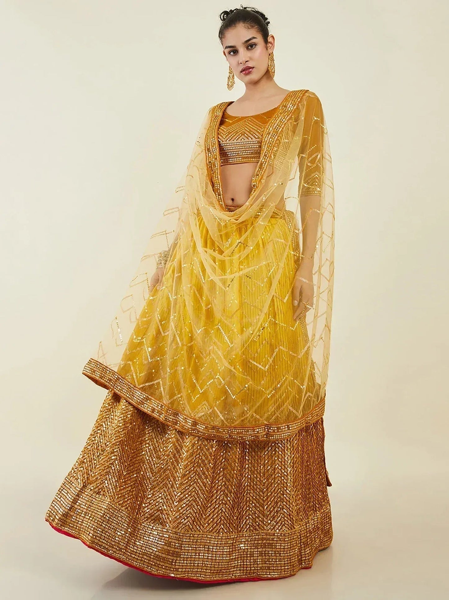 Tulsi Art Captivating Yellow Sequins Art Silk Haldi Wear Lehenga Choli