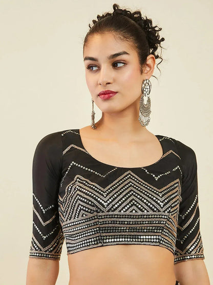 Tulsi Art Enchanting Black Sequins Art Silk Reception Wear Lehenga Choli