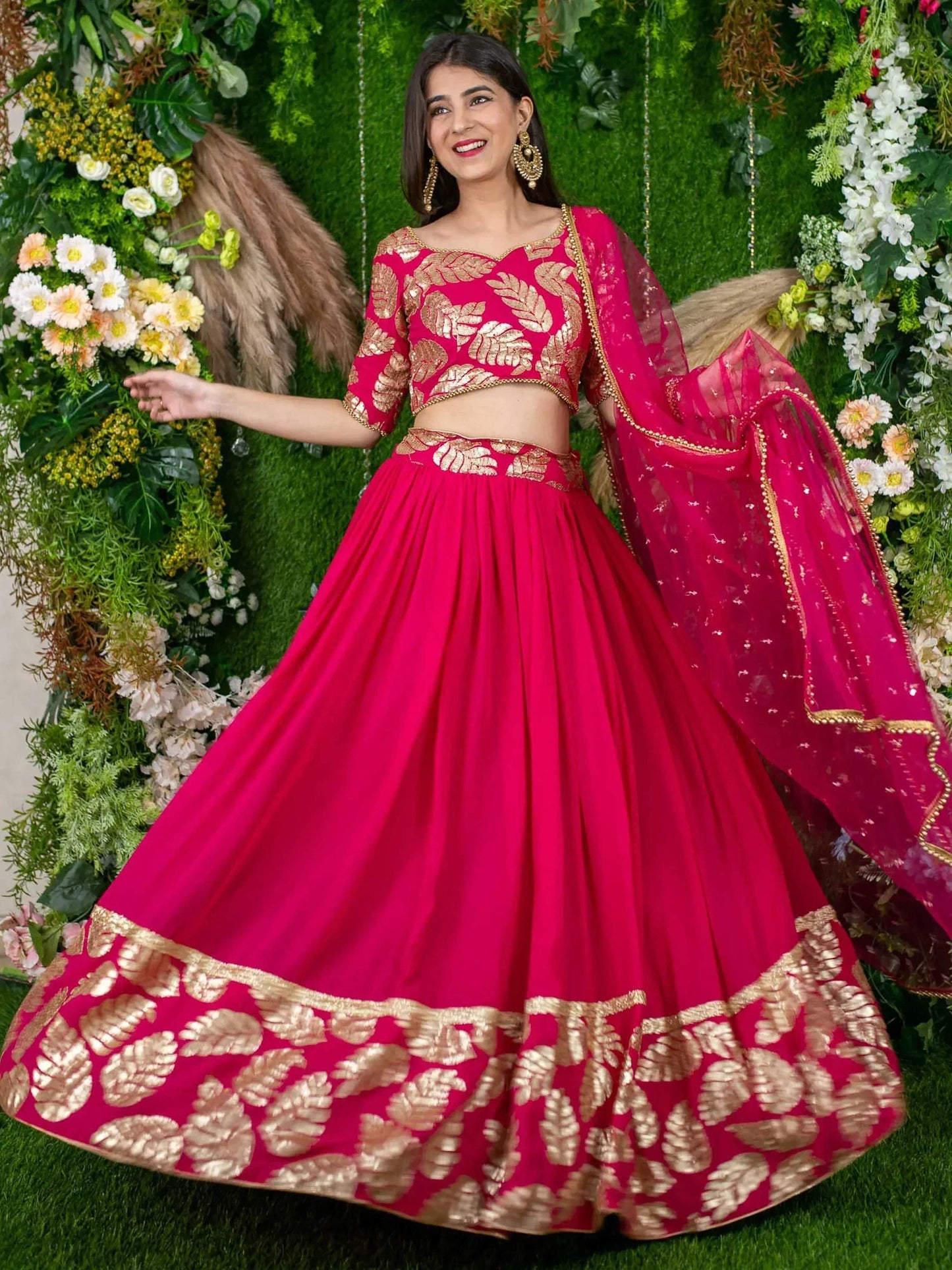 Tulsi Art Astonishing Pink Zari Embroidered Georgette Lehenga Choli With Dupatta