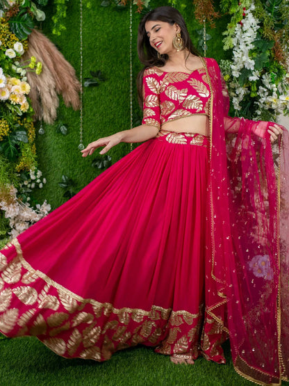 Tulsi Art Astonishing Pink Zari Embroidered Georgette Lehenga Choli With Dupatta