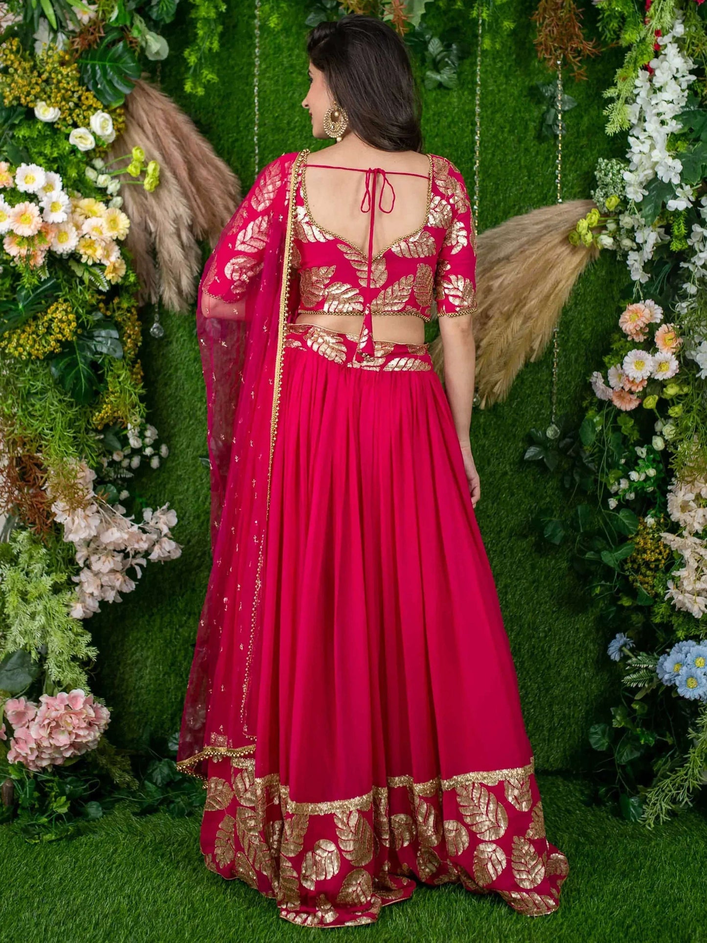 Tulsi Art Astonishing Pink Zari Embroidered Georgette Lehenga Choli With Dupatta