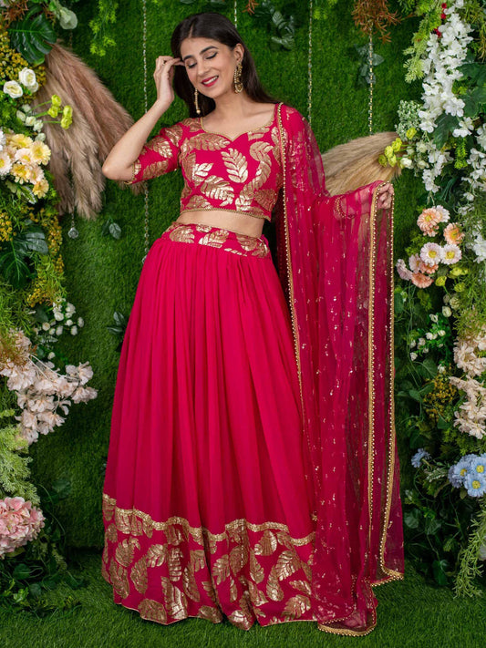 Tulsi Art Astonishing Pink Zari Embroidered Georgette Lehenga Choli With Dupatta