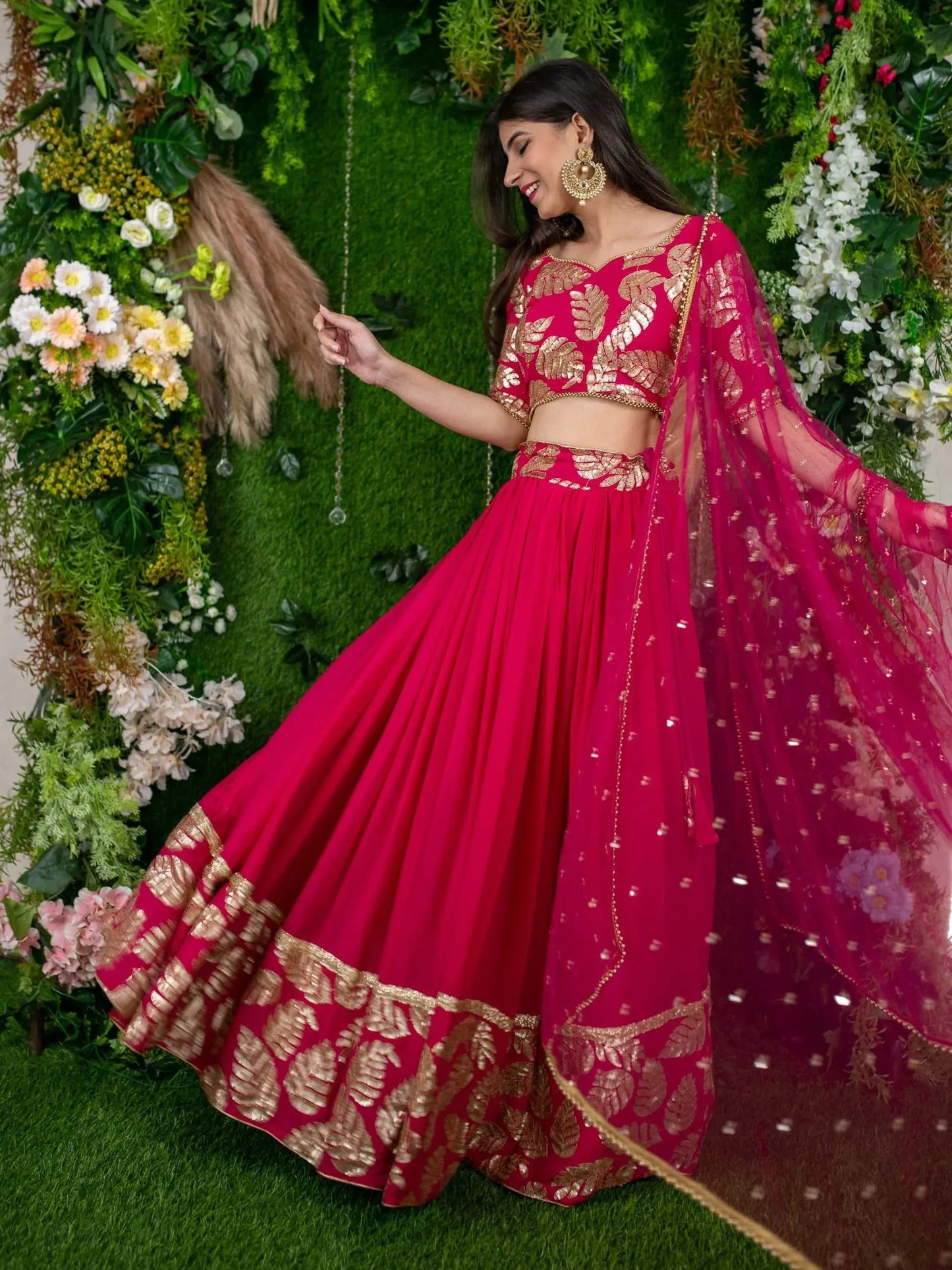 Tulsi Art Astonishing Pink Zari Embroidered Georgette Lehenga Choli With Dupatta
