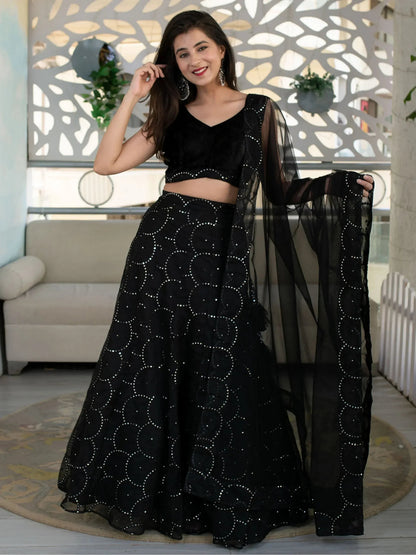 Tulsi Art Marvelous Black Sequins Organza Party Wear Lehenga Choli