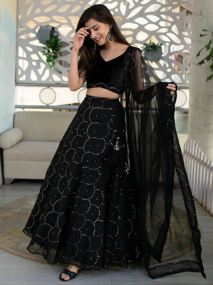 Tulsi Art Marvelous Black Sequins Organza Party Wear Lehenga Choli