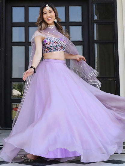 Tulsi Art Fabulous Lavender Organza Lehenga With Embroidered Choli