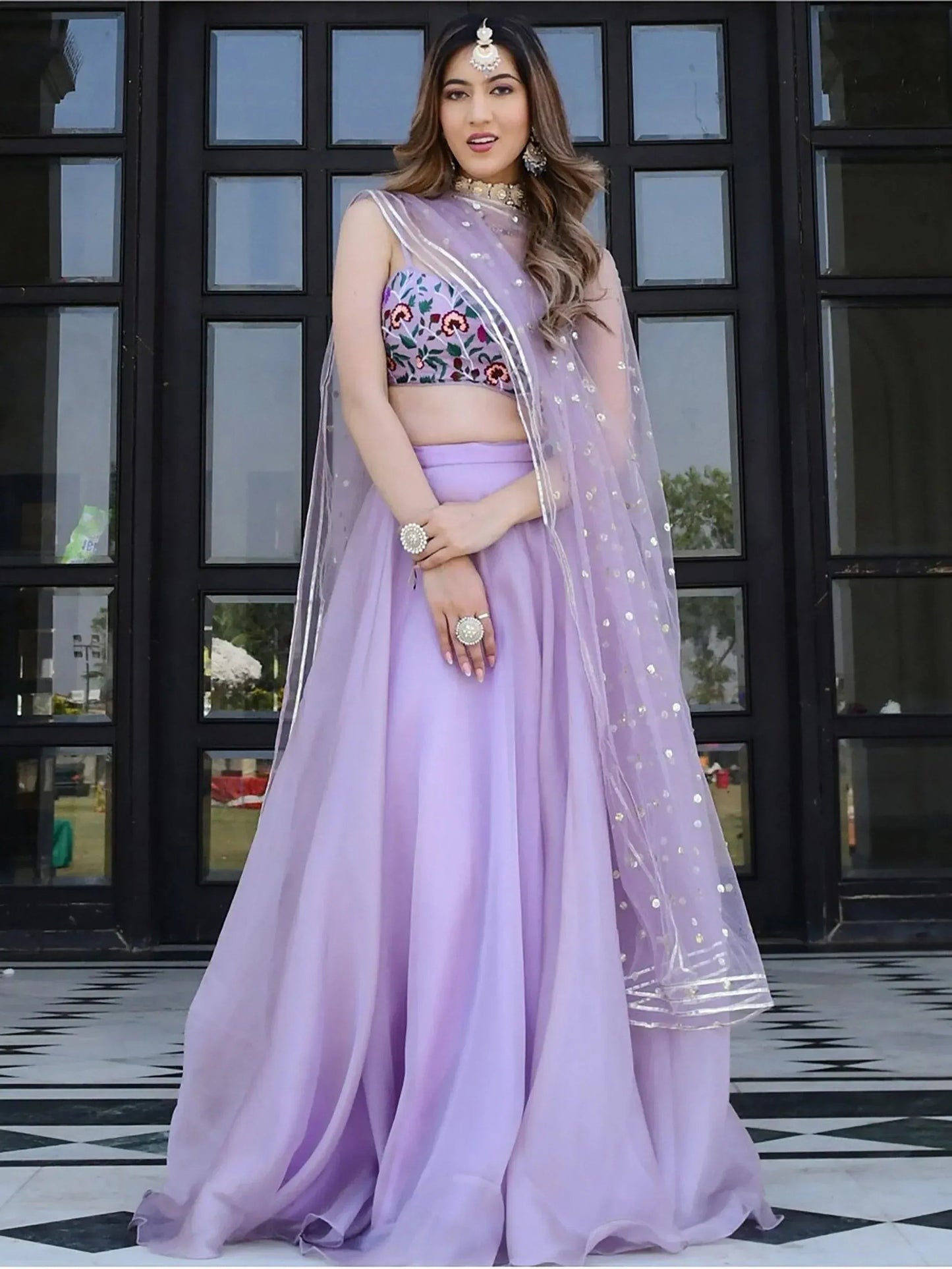 Tulsi Art Fabulous Lavender Organza Lehenga With Embroidered Choli