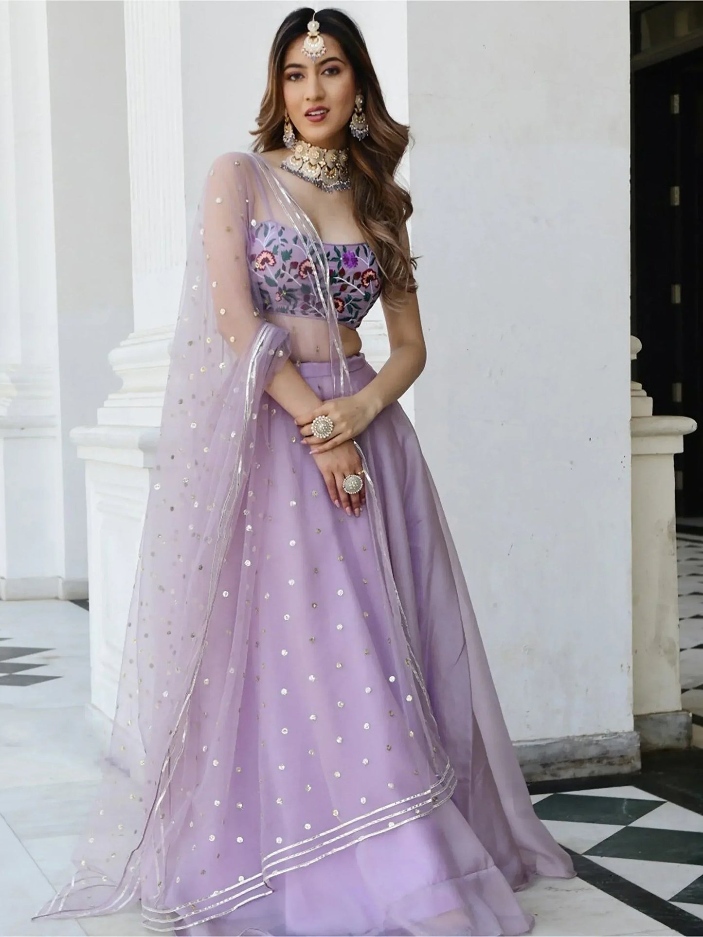 Tulsi Art Fabulous Lavender Organza Lehenga With Embroidered Choli