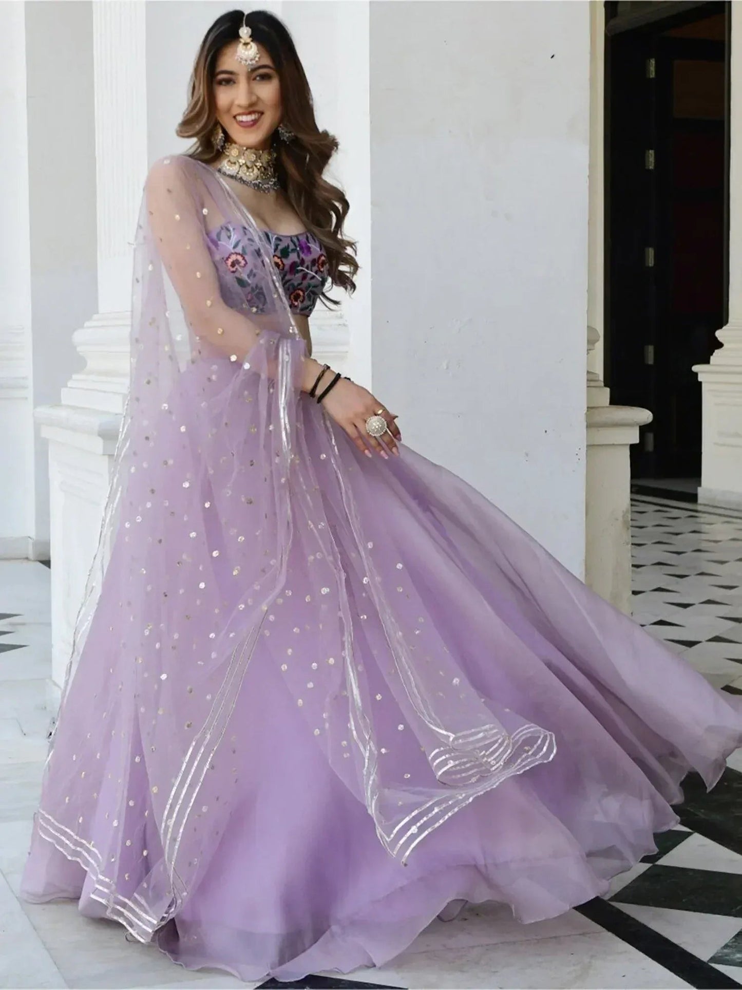 Tulsi Art Fabulous Lavender Organza Lehenga With Embroidered Choli