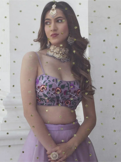 Tulsi Art Fabulous Lavender Organza Lehenga With Embroidered Choli