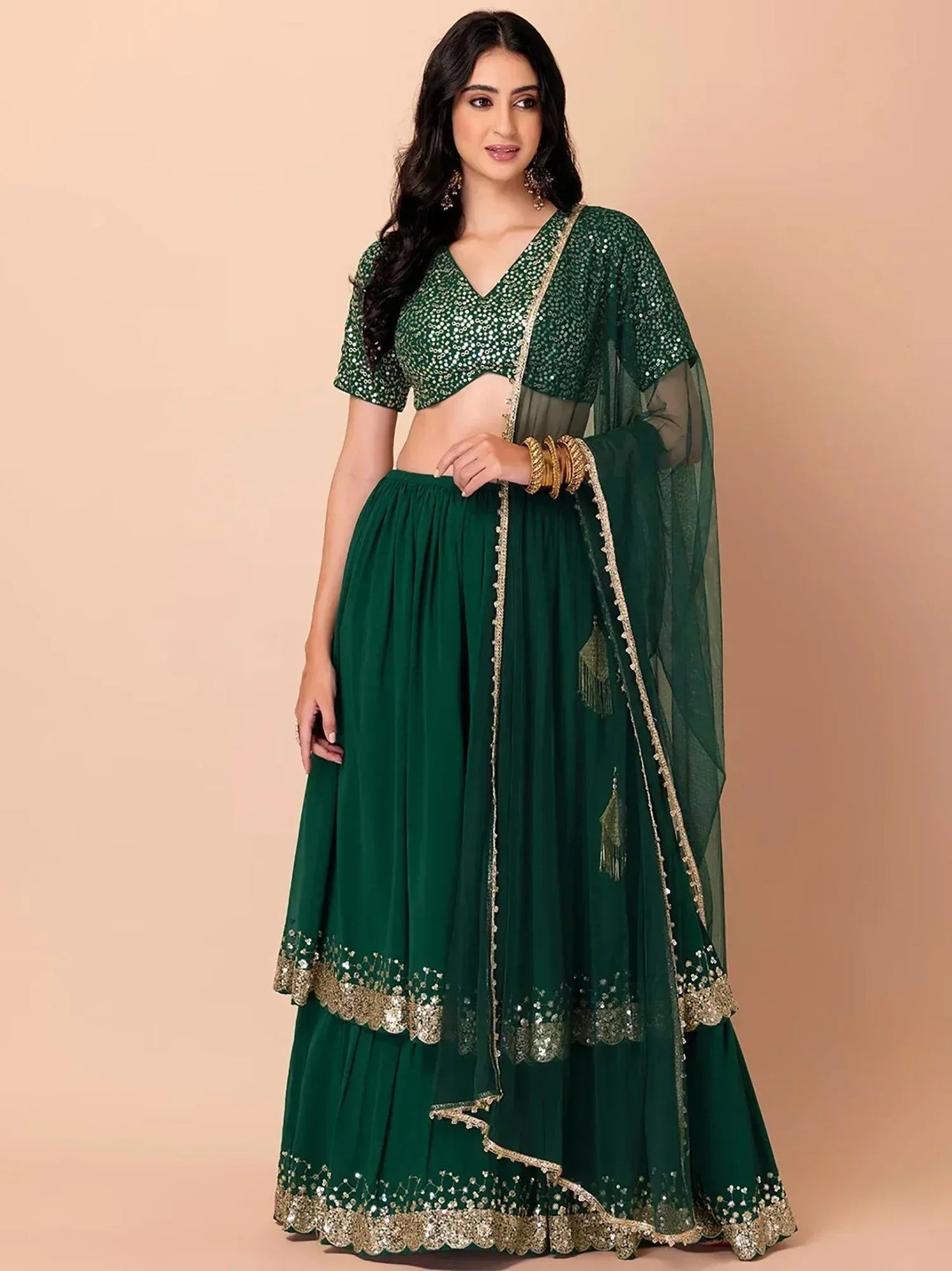 Tulsi Art Amazing Green Sequins Georgette Reception Wear Lehenga Choli