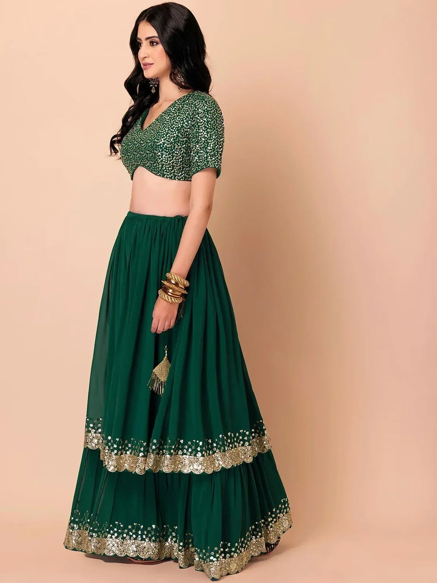 Tulsi Art Amazing Green Sequins Georgette Reception Wear Lehenga Choli