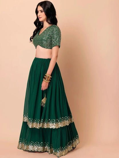 Tulsi Art Amazing Green Sequins Georgette Reception Wear Lehenga Choli