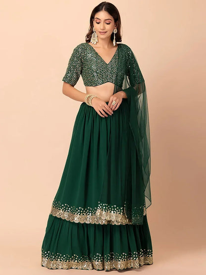 Tulsi Art Amazing Green Sequins Georgette Reception Wear Lehenga Choli