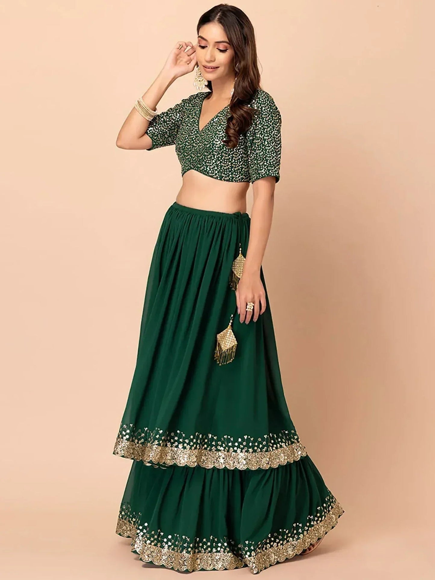 Tulsi Art Amazing Green Sequins Georgette Reception Wear Lehenga Choli