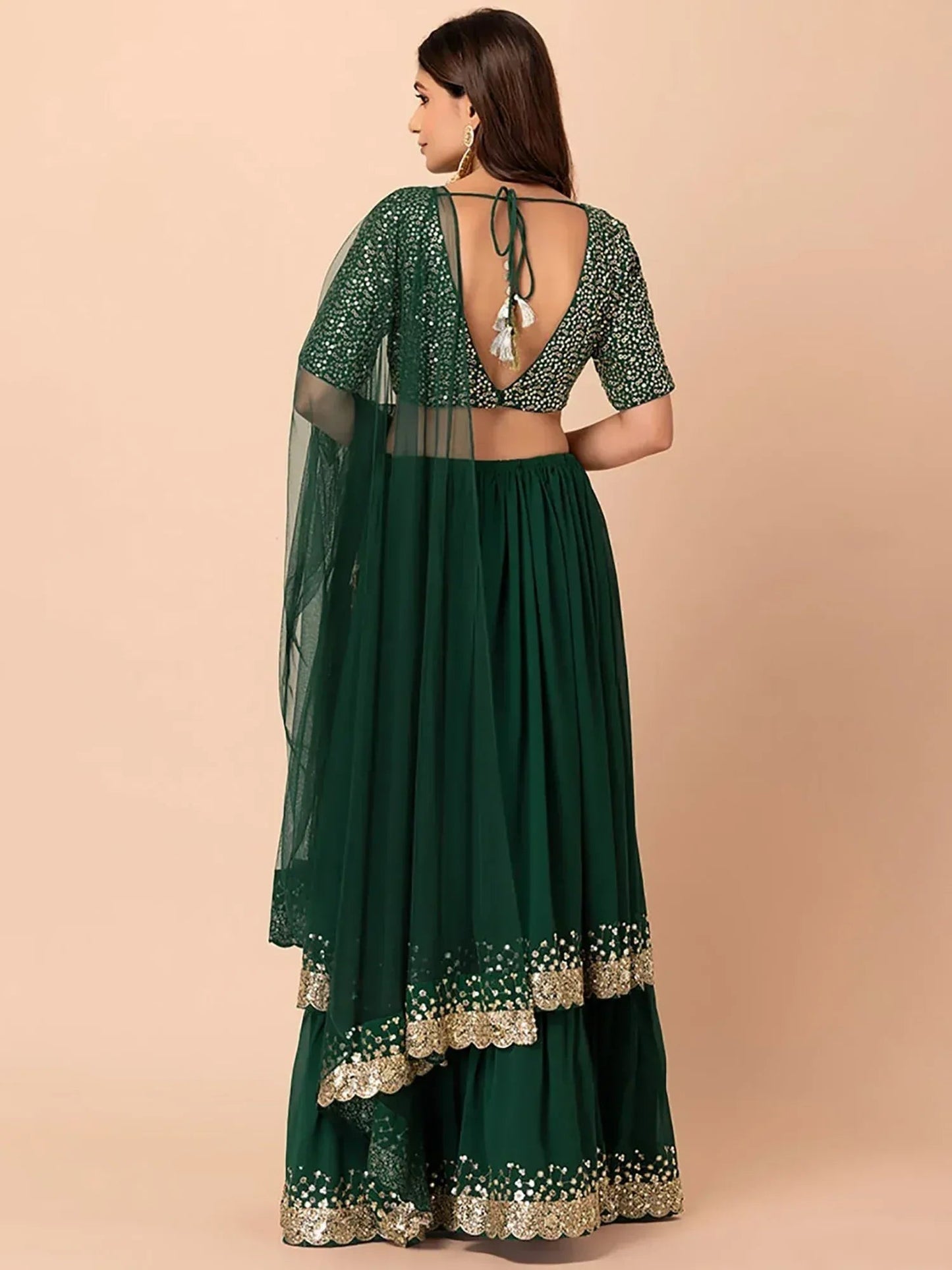 Tulsi Art Amazing Green Sequins Georgette Reception Wear Lehenga Choli