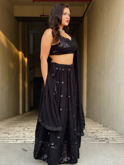 Tulsi Art Wonderful Black Sequins Georgette Reception Wear Lehenga Choli