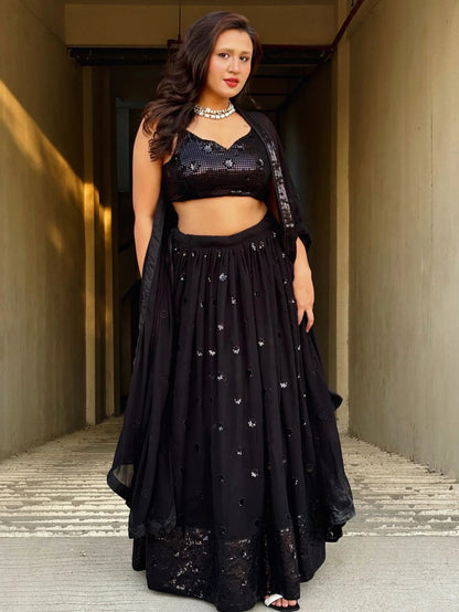 Tulsi Art Wonderful Black Sequins Georgette Reception Wear Lehenga Choli