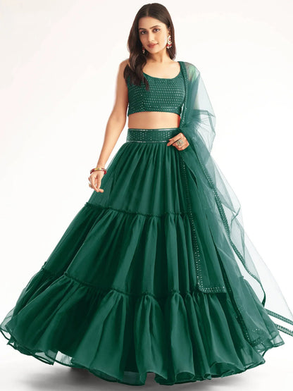 Tulsi Art Sweet Green Georgette Reception Wear Lehenga Choli With Dupatta