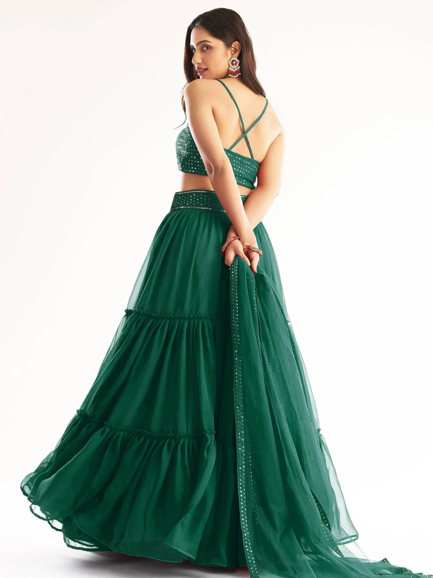 Tulsi Art Sweet Green Georgette Reception Wear Lehenga Choli With Dupatta