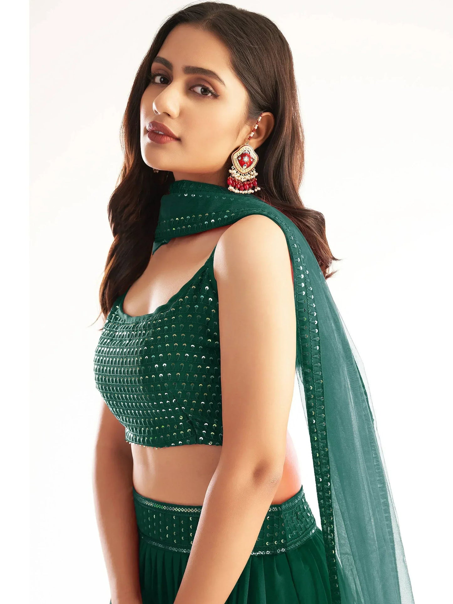 Tulsi Art Sweet Green Georgette Reception Wear Lehenga Choli With Dupatta