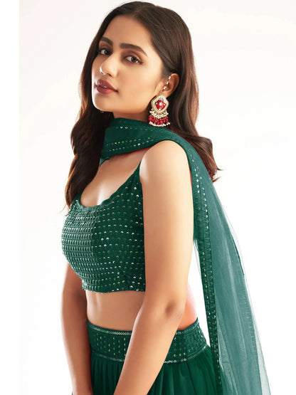 Tulsi Art Sweet Green Georgette Reception Wear Lehenga Choli With Dupatta