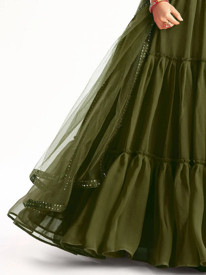 Tulsi Art Precious Mehendi Green Georgette Lehenga Choli With Net Dupatta
