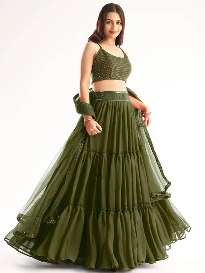 Tulsi Art Precious Mehendi Green Georgette Lehenga Choli With Net Dupatta