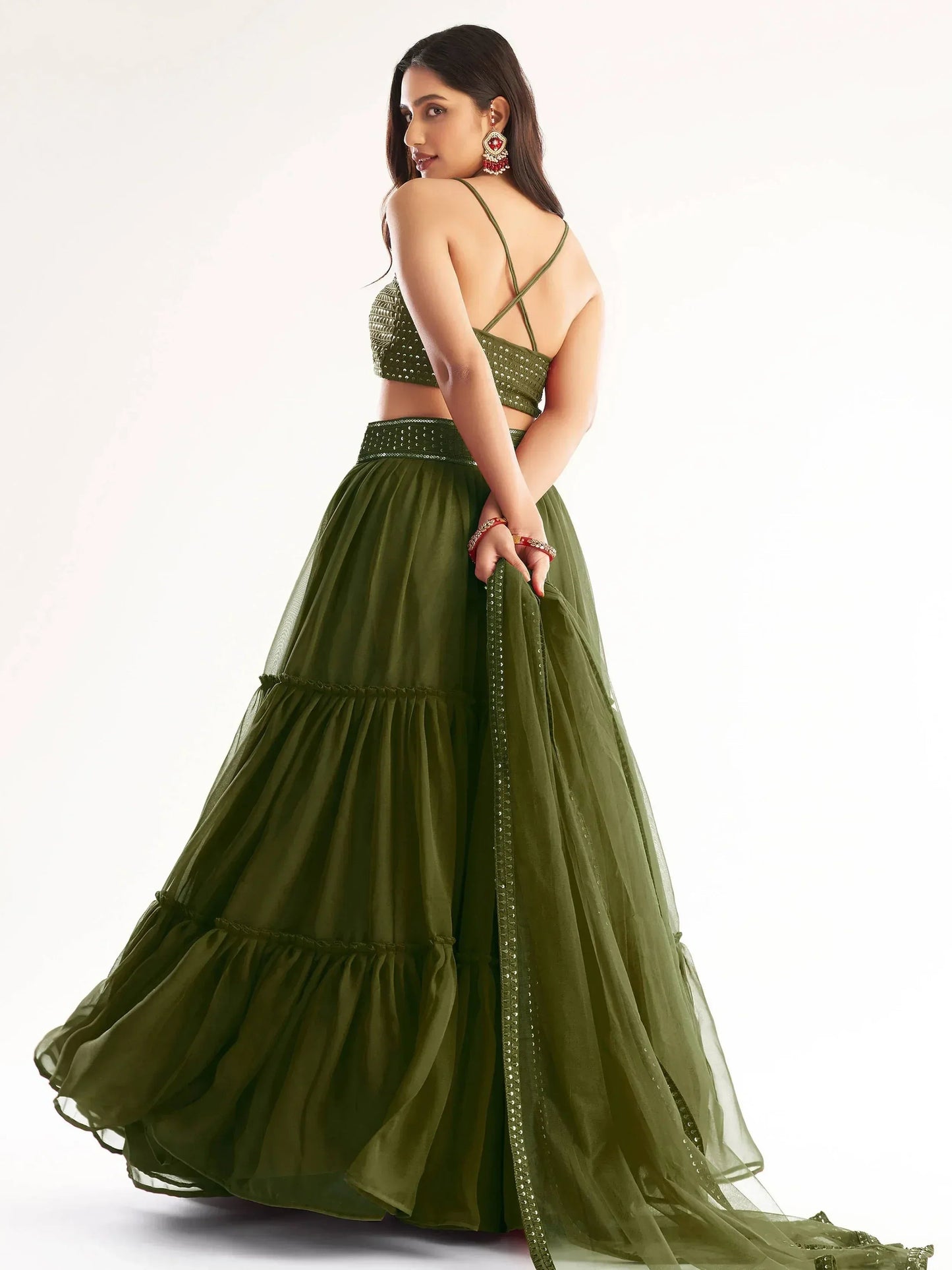Tulsi Art Precious Mehendi Green Georgette Lehenga Choli With Net Dupatta