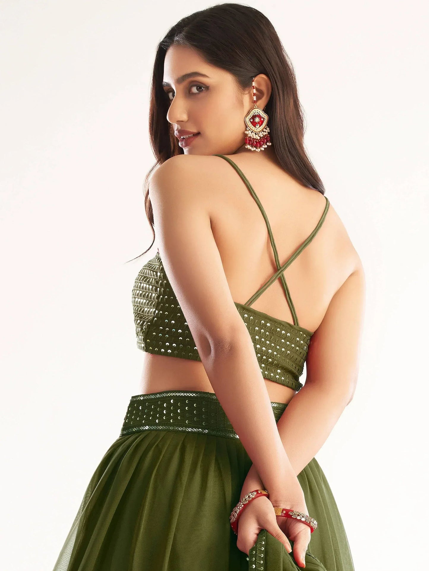 Tulsi Art Precious Mehendi Green Georgette Lehenga Choli With Net Dupatta