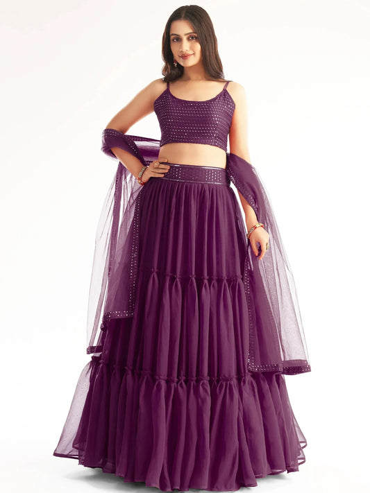 Tulsi Art Lovely Purple Georgette Engagement Wear Lehenga With Sequins Choli
