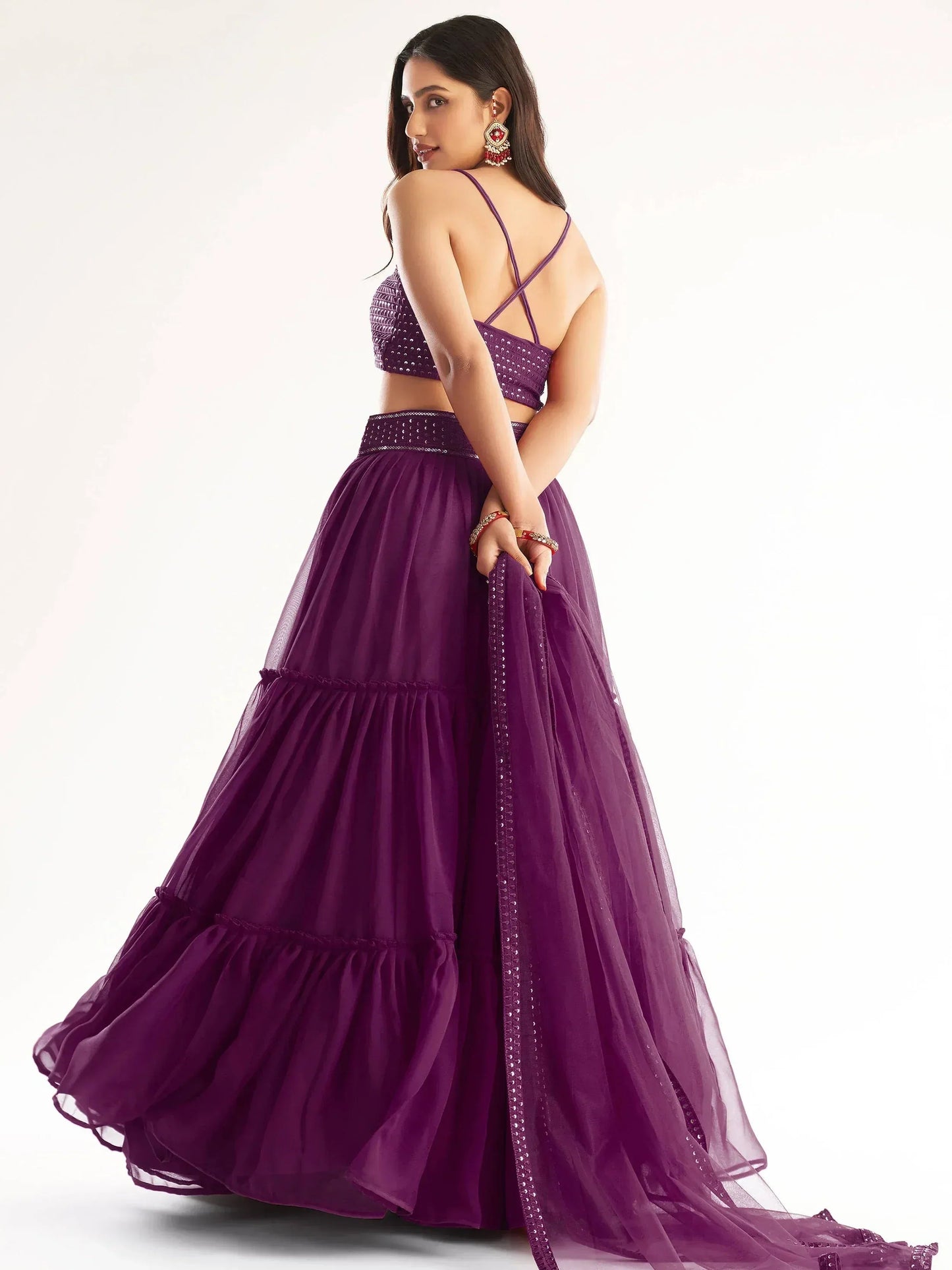Tulsi Art Lovely Purple Georgette Engagement Wear Lehenga With Sequins Choli