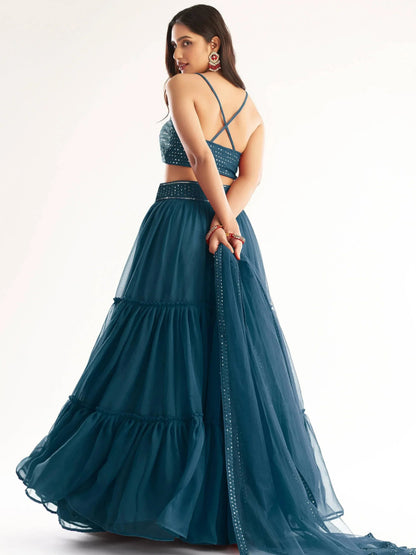 Tulsi Art Adorable Teal Blue Georgette Party Wear Lehenga With Sequins Choli