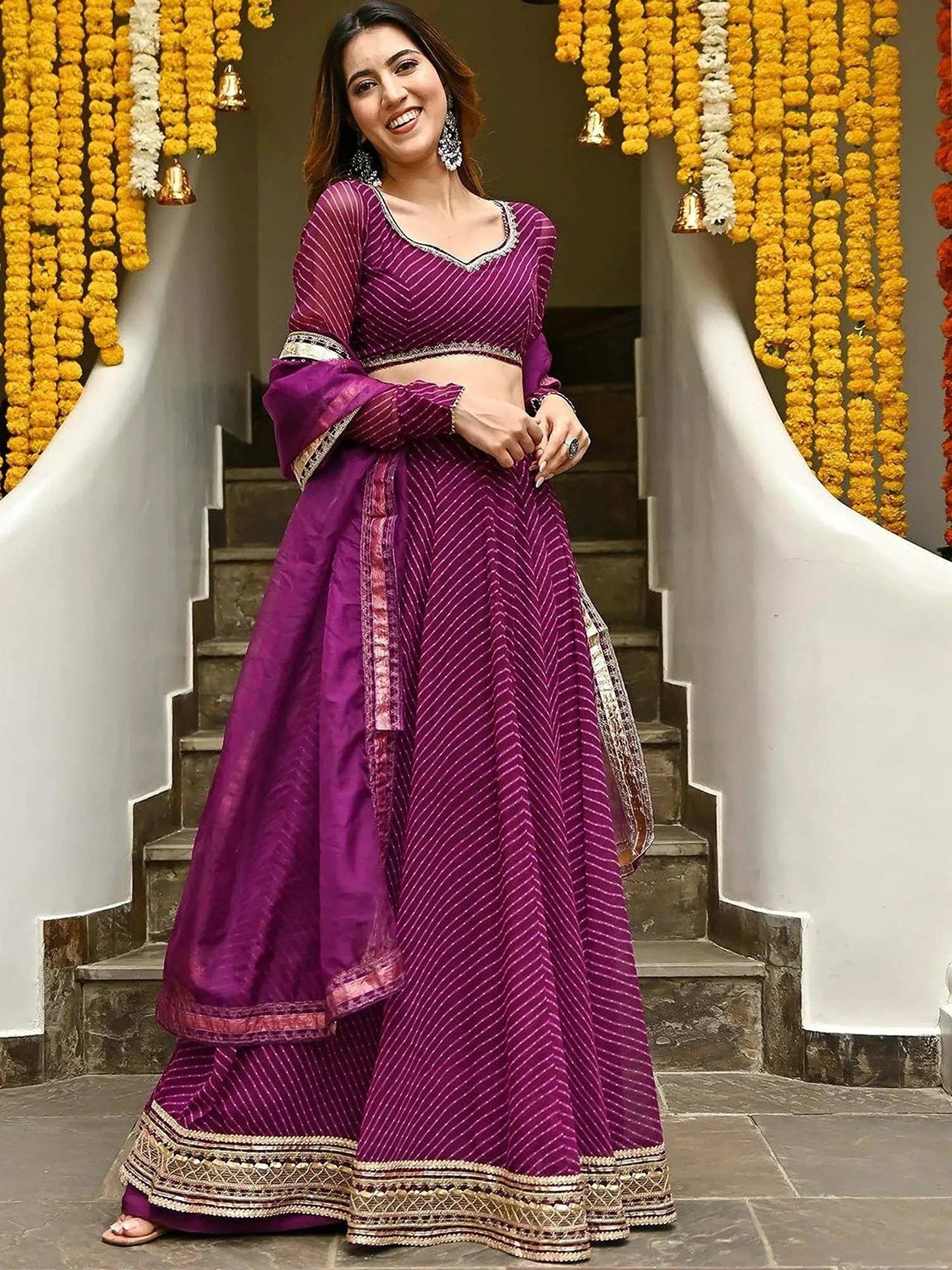 Tulsi Art Sweet Purple Leheriya Printed Georgette Wedding Wear Lehenga Choli